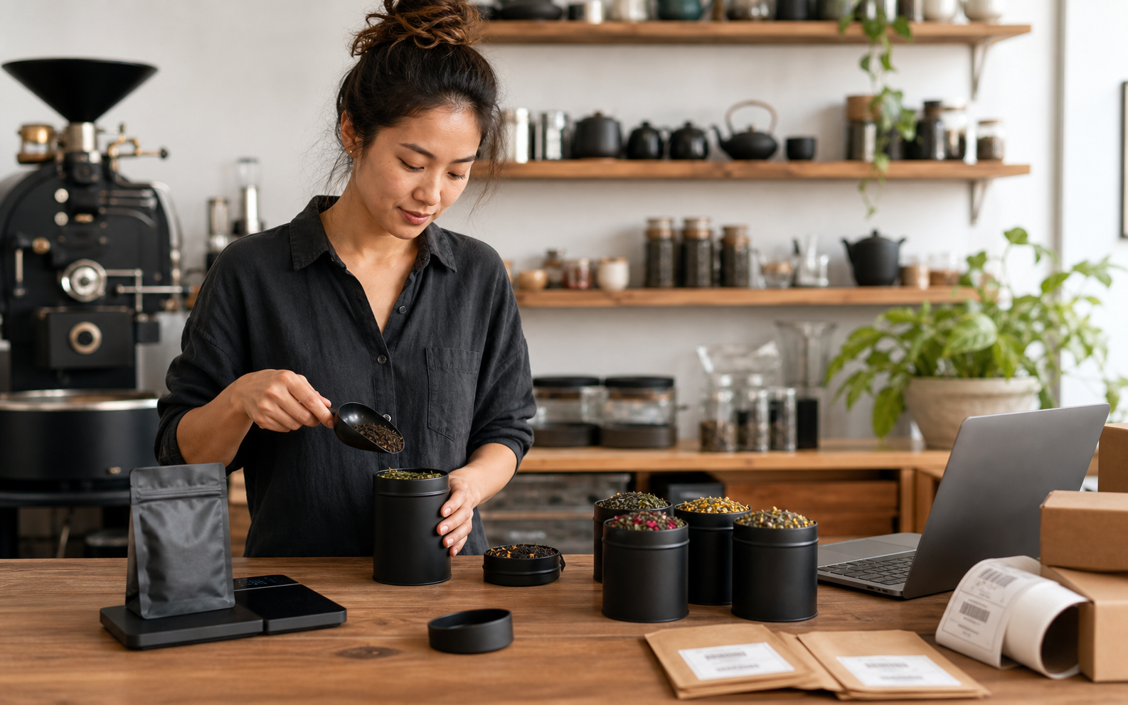 Coffee and tea merchant preparing recurring roast subscriptions