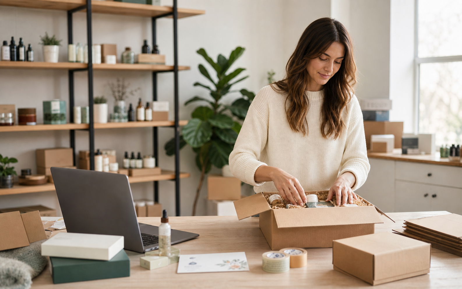 Subscription box merchant packing curated monthly boxes